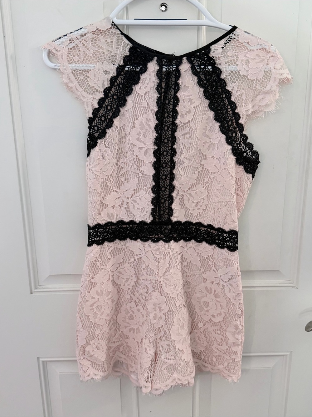 bebe Mel Lace Romper 4 | Blush Open Back